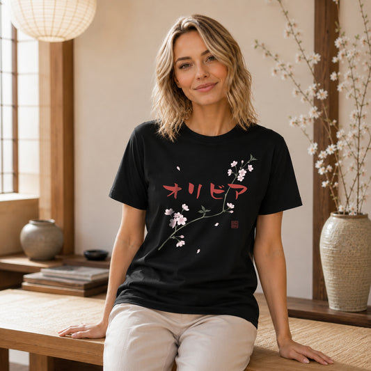 Personalized Japanese Sakura Name Organic T-Shirt - Samurai Original
