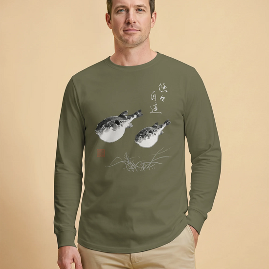 Pufferfish Sumi-e Unisex Long Sleeve Tee - Samurai Original