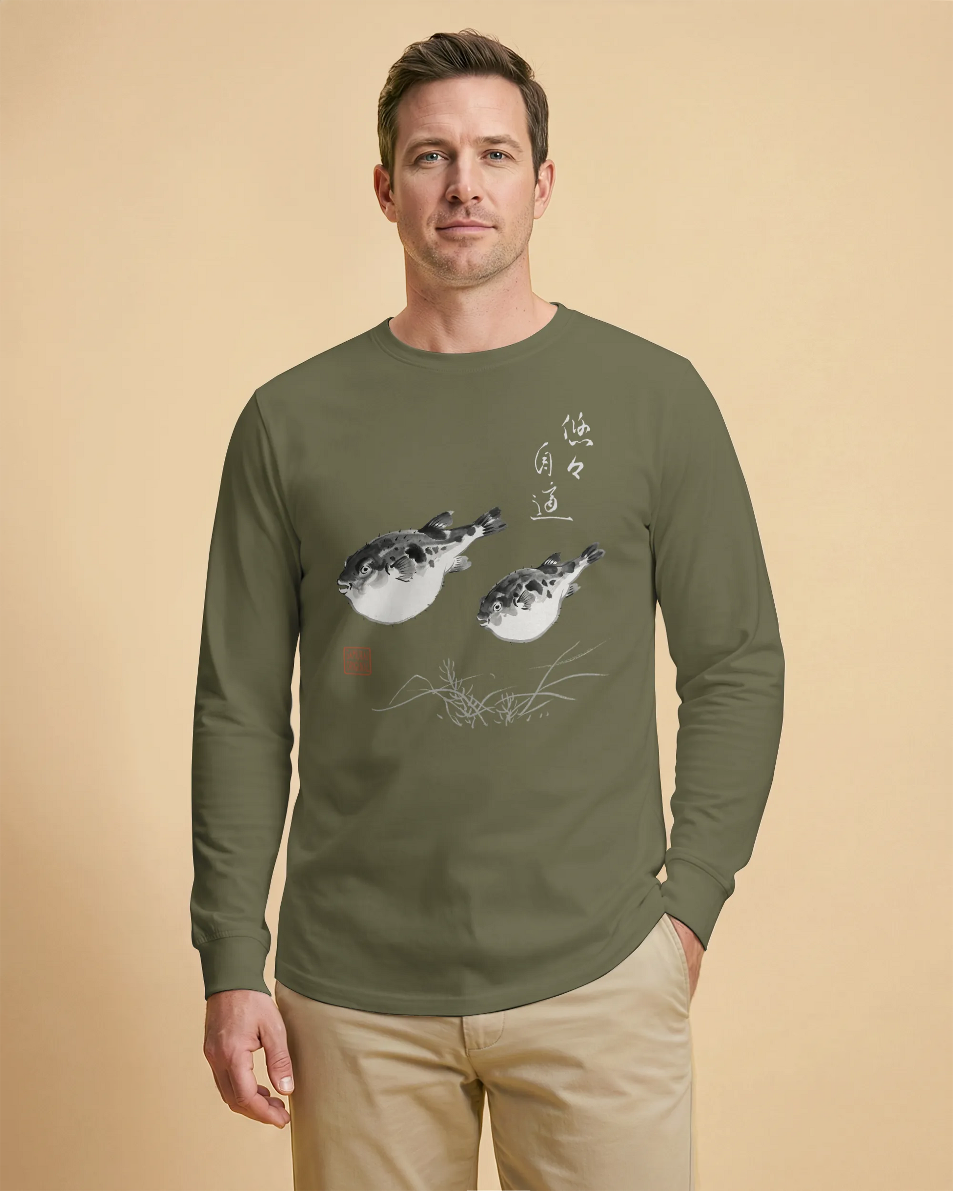 Pufferfish Sumi-e Unisex Long Sleeve Tee - Samurai Original