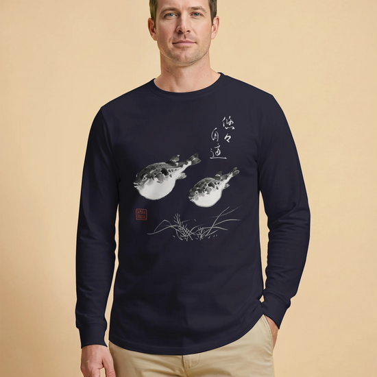 Pufferfish Sumi-e Unisex Long Sleeve Tee - Samurai Original