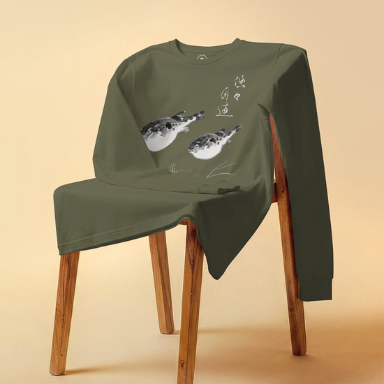 Pufferfish Sumi-e Unisex Long Sleeve Tee - Samurai Original