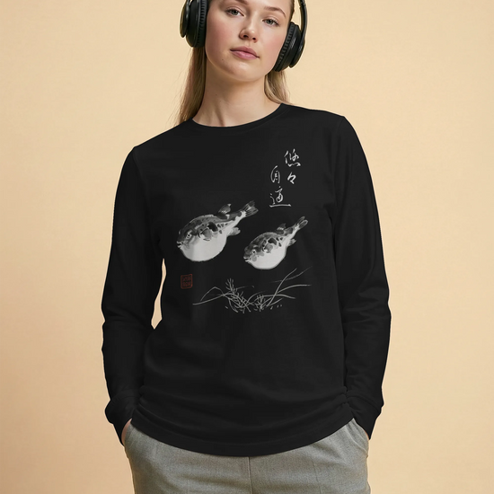 Pufferfish Sumi-e Unisex Long Sleeve Tee - Samurai Original