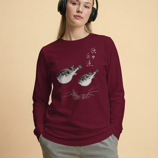 Pufferfish Sumi-e Unisex Long Sleeve Tee - Samurai Original