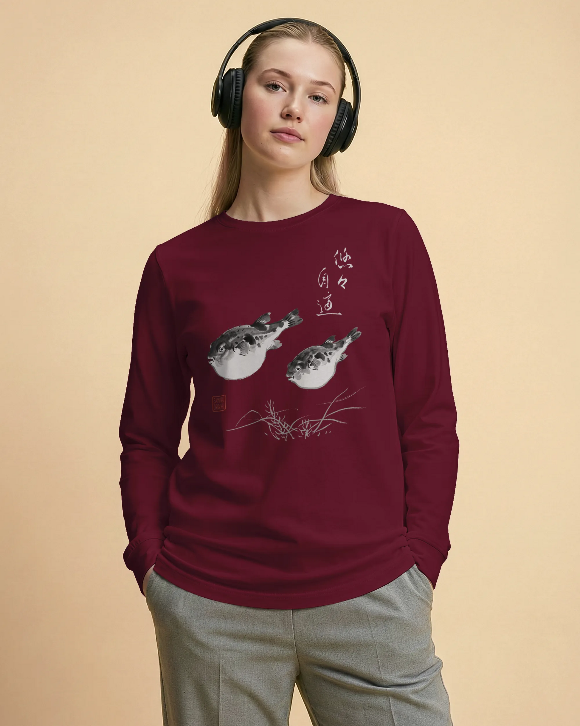 Pufferfish Sumi-e Unisex Long Sleeve Tee - Samurai Original