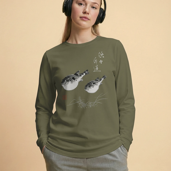 Pufferfish Sumi-e Unisex Long Sleeve Tee - Samurai Original
