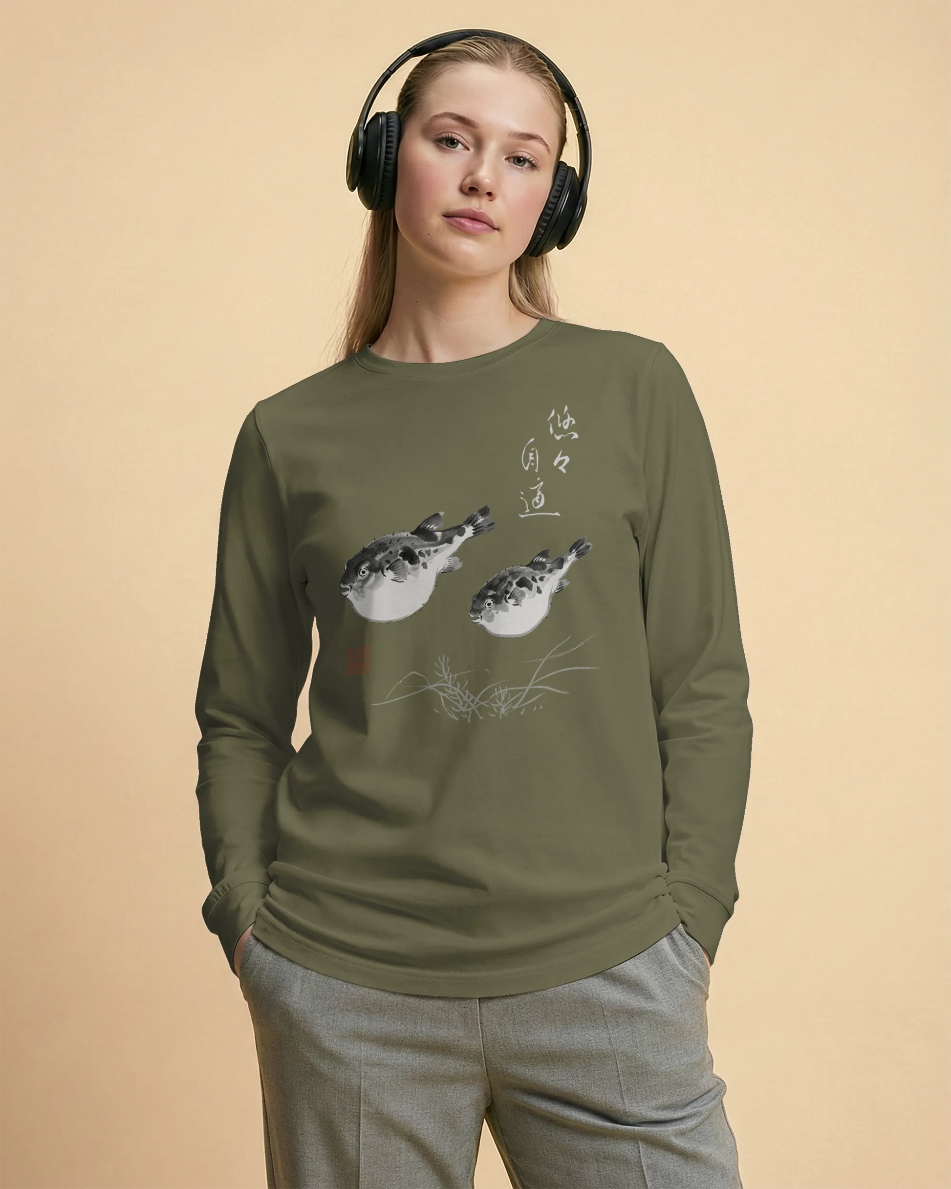 Pufferfish Sumi-e Unisex Long Sleeve Tee - Samurai Original