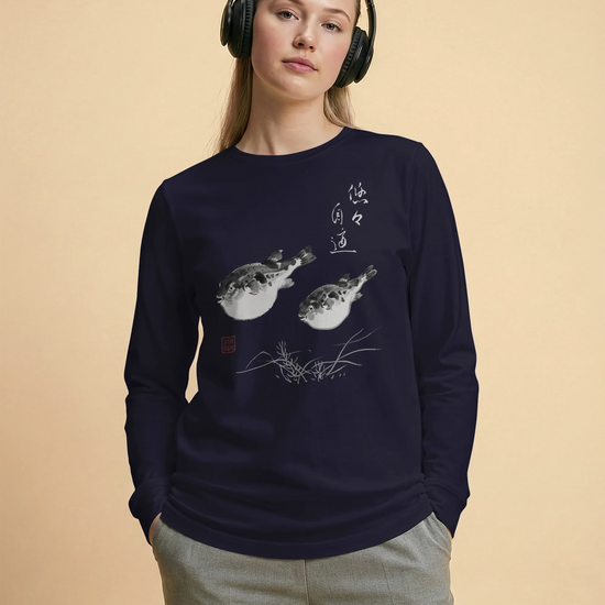 Pufferfish Sumi-e Unisex Long Sleeve Tee - Samurai Original