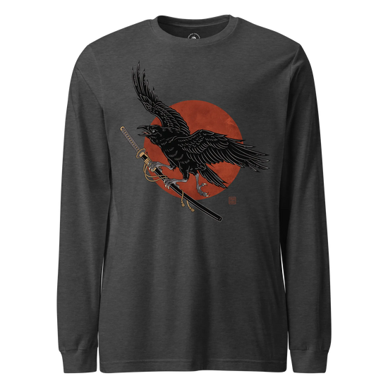 Ronin Raven Unisex Long Sleeve Tee Dark Grey Heather - Samurai Original