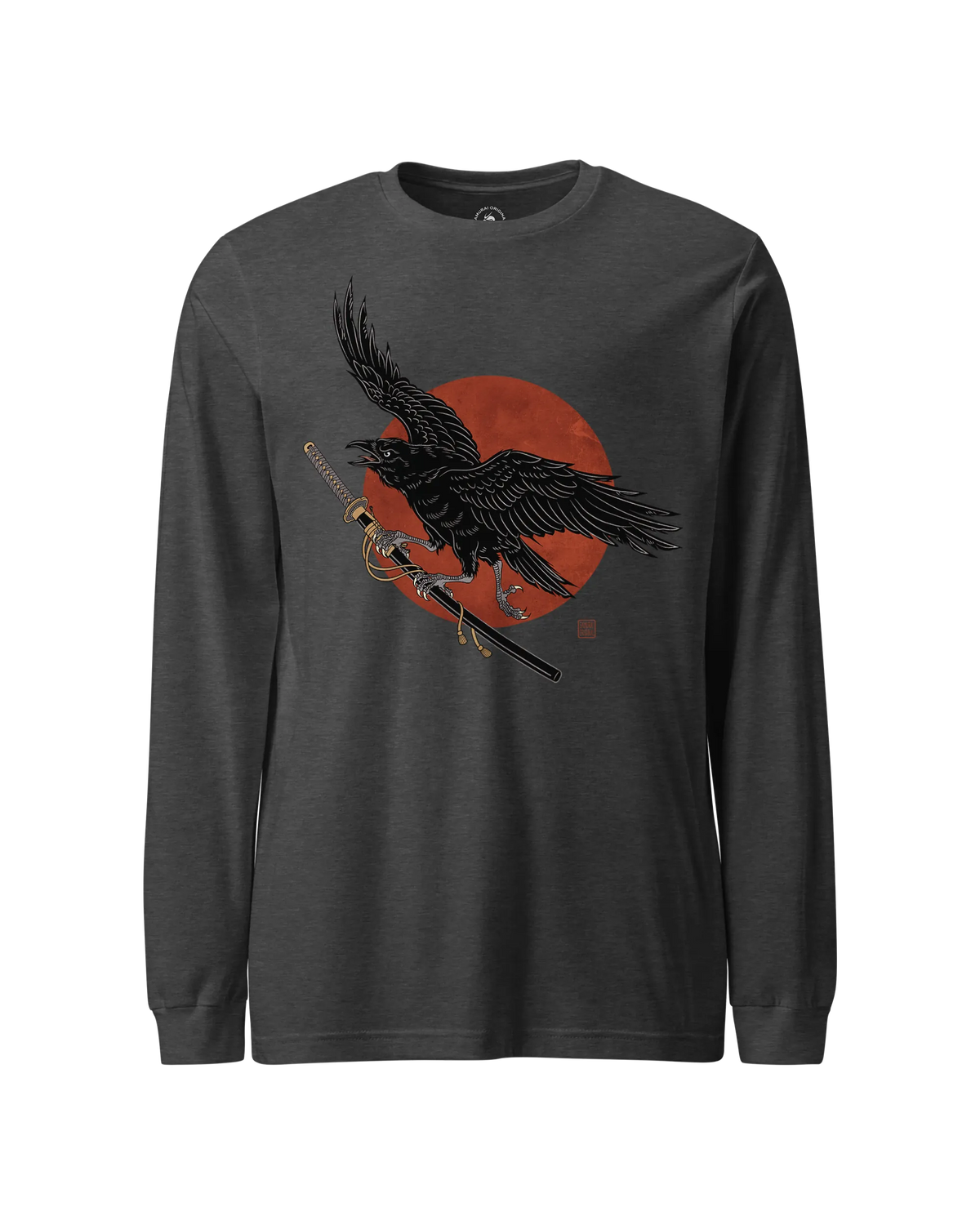 Ronin Raven Unisex Long Sleeve Tee Dark Grey Heather - Samurai Original