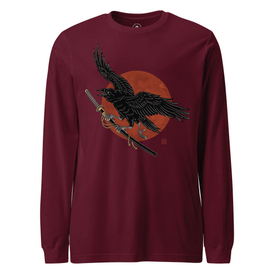 Ronin Raven Unisex Long Sleeve Tee Maroon - Samurai Original