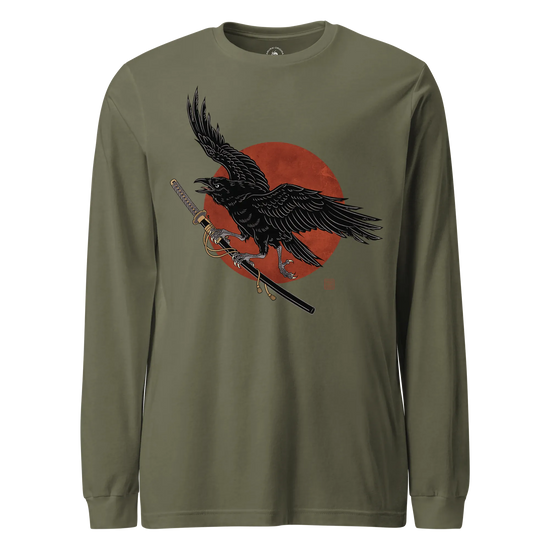 Ronin Raven Unisex Long Sleeve Tee Military Green - Samurai Original