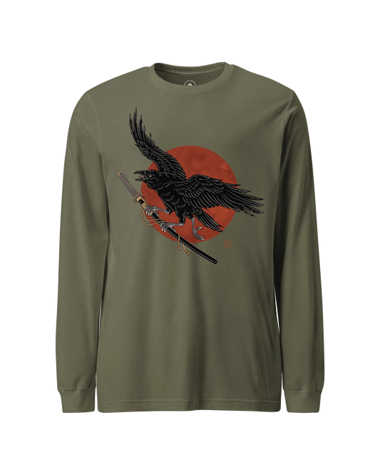 Ronin Raven Unisex Long Sleeve Tee Military Green - Samurai Original