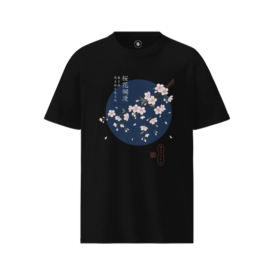 Sakura Blossom Ukiyo-e Organic T-Shirt Black - Samurai Original