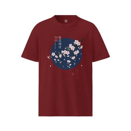 Sakura Blossom Ukiyo-e Organic T-Shirt Burgundy - Samurai Original