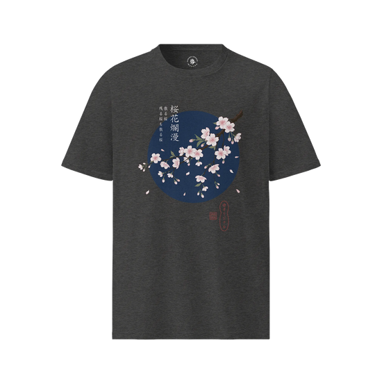 Sakura Blossom Ukiyo-e Organic T-Shirt Dark Heather Grey - Samurai Original