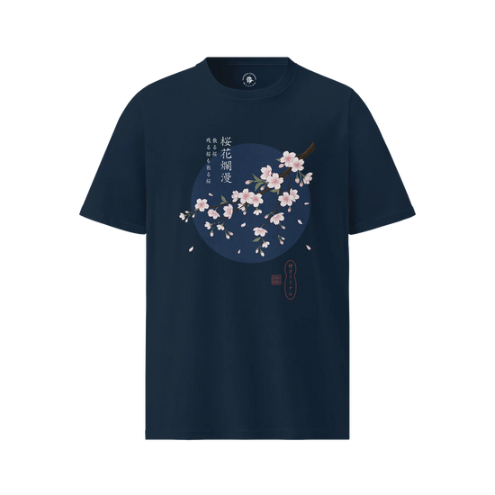 Sakura Blossom Ukiyo-e Organic T-Shirt French Navy - Samurai Original