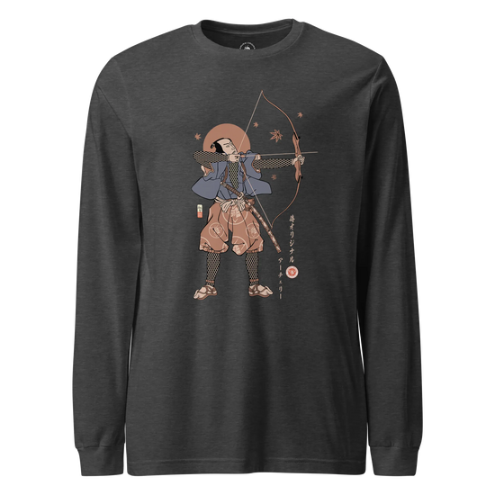 Samurai Archer Ukiyo-e Unisex Long Sleeve Tee Dark Grey Heather - Samurai Original