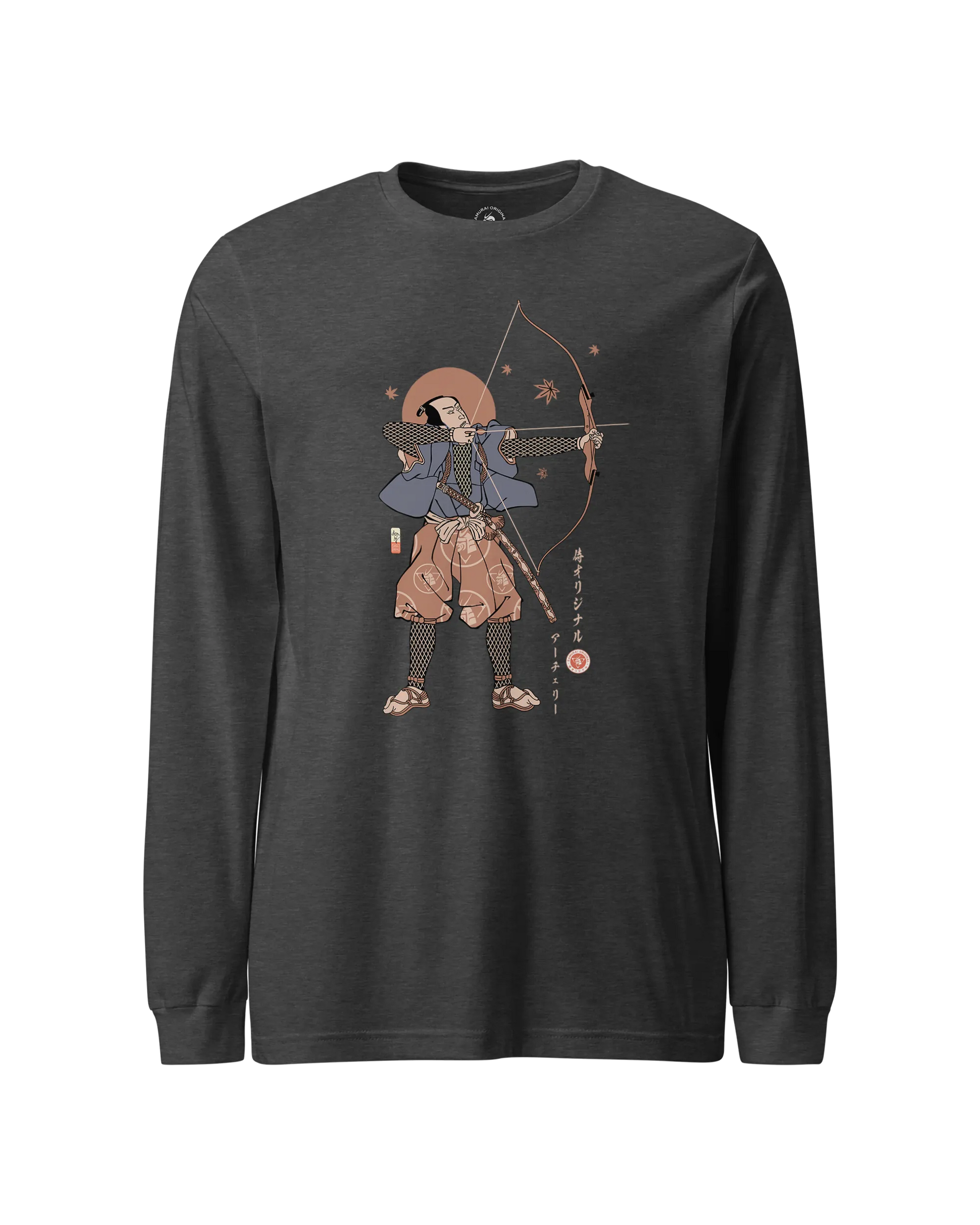 Samurai Archer Ukiyo-e Unisex Long Sleeve Tee Dark Grey Heather - Samurai Original