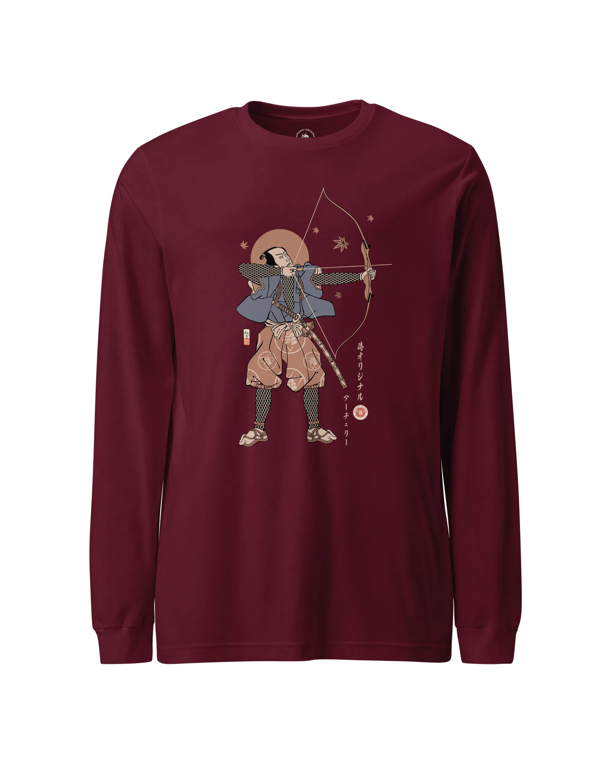 Samurai Archer Ukiyo-e Unisex Long Sleeve Tee Maroon - Samurai Original