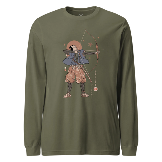 Samurai Archer Ukiyo-e Unisex Long Sleeve Tee Military Green - Samurai Original