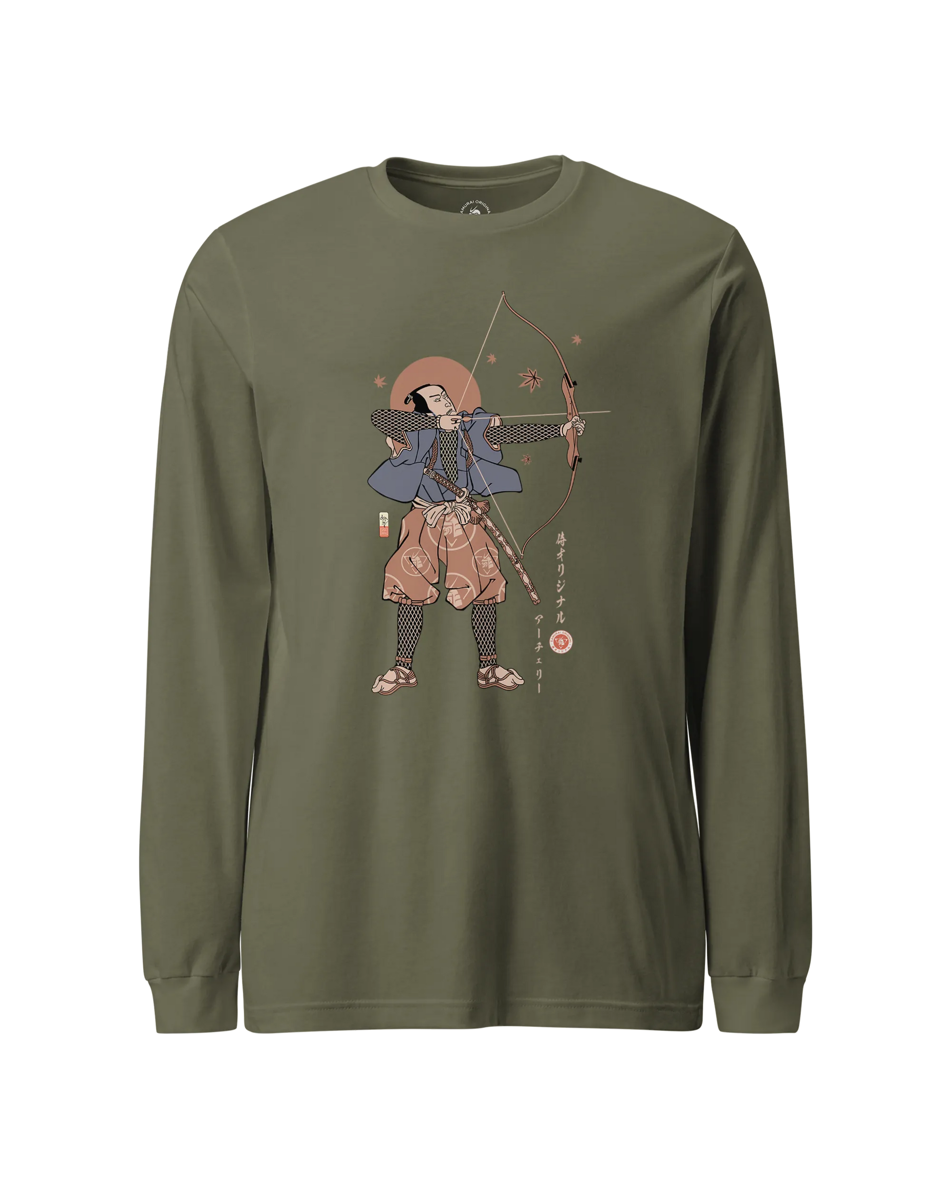 Samurai Archer Ukiyo-e Unisex Long Sleeve Tee Military Green - Samurai Original