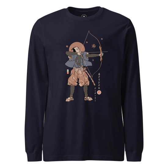 Samurai Archer Ukiyo-e Unisex Long Sleeve Tee Navy - Samurai Original