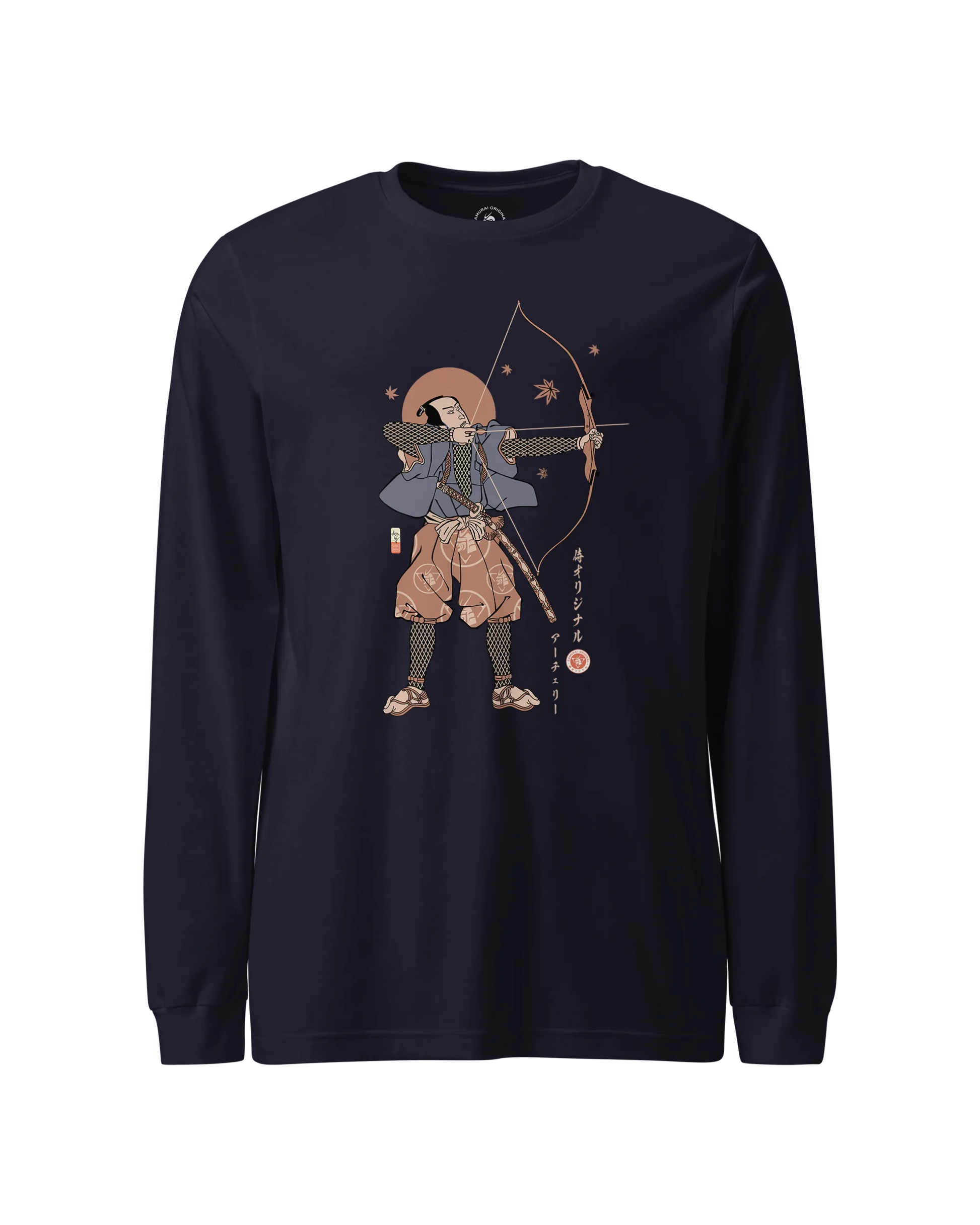 Samurai Archer Ukiyo-e Unisex Long Sleeve Tee Navy - Samurai Original