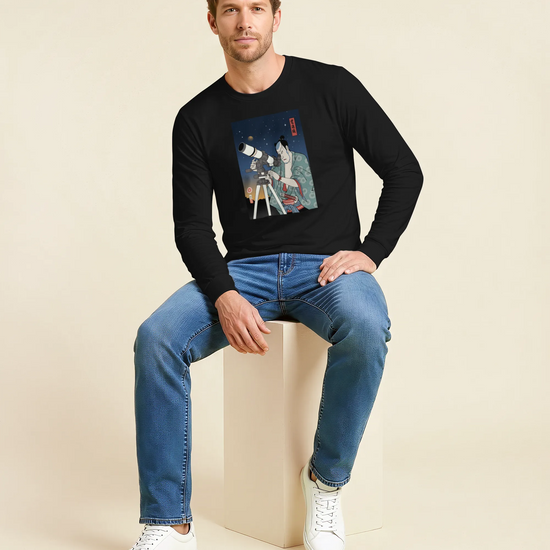 Samurai Astronomy Telescope Ukiyo-e Unisex Long Sleeve Tee - Samurai Original