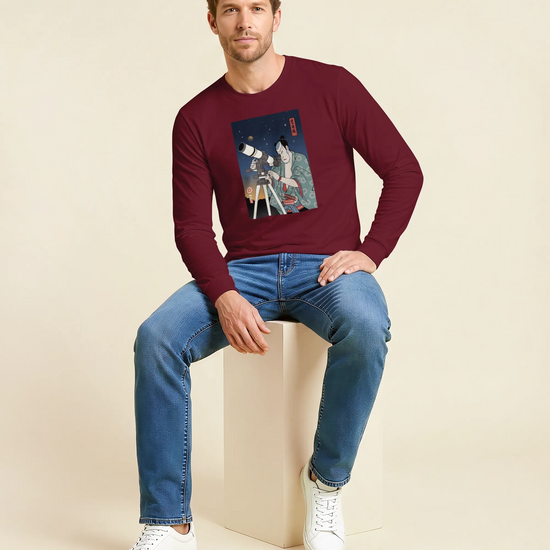 Samurai Astronomy Telescope Ukiyo-e Unisex Long Sleeve Tee - Samurai Original