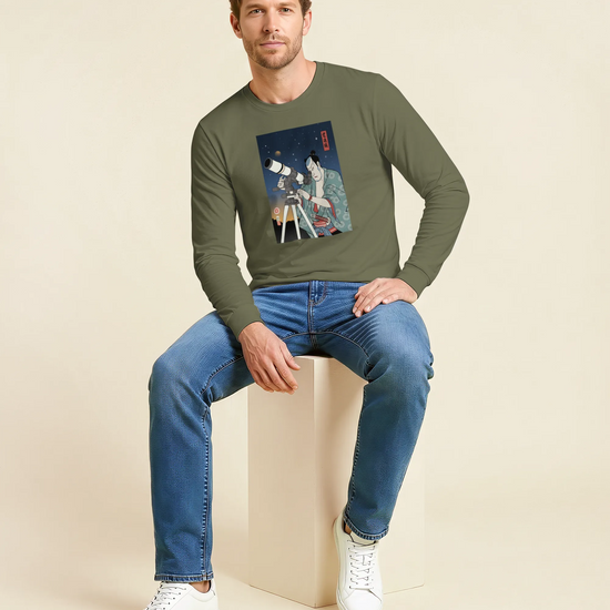 Samurai Astronomy Telescope Ukiyo-e Unisex Long Sleeve Tee - Samurai Original