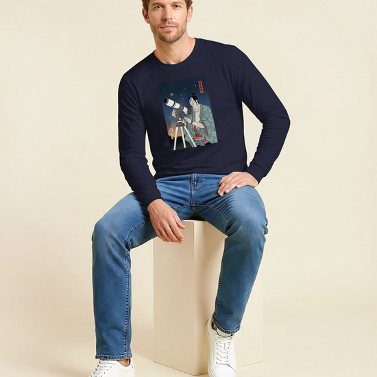Samurai Astronomy Telescope Ukiyo-e Unisex Long Sleeve Tee - Samurai Original