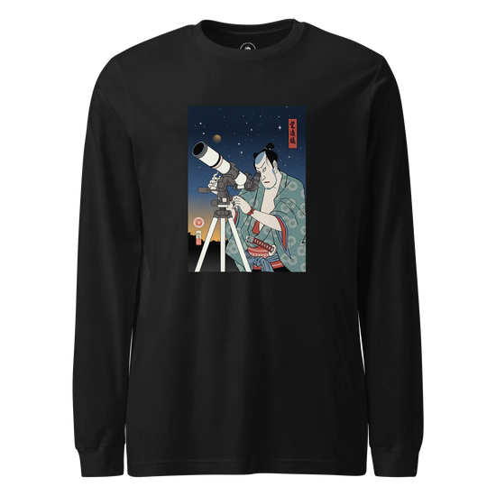 Samurai Astronomy Telescope Ukiyo-e Unisex Long Sleeve Tee Black - Samurai Original