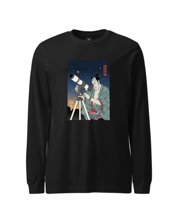 Samurai Astronomy Telescope Ukiyo-e Unisex Long Sleeve Tee Black - Samurai Original