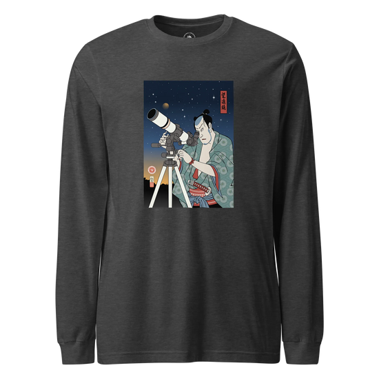 Samurai Astronomy Telescope Ukiyo-e Unisex Long Sleeve Tee Dark Grey Heather - Samurai Original