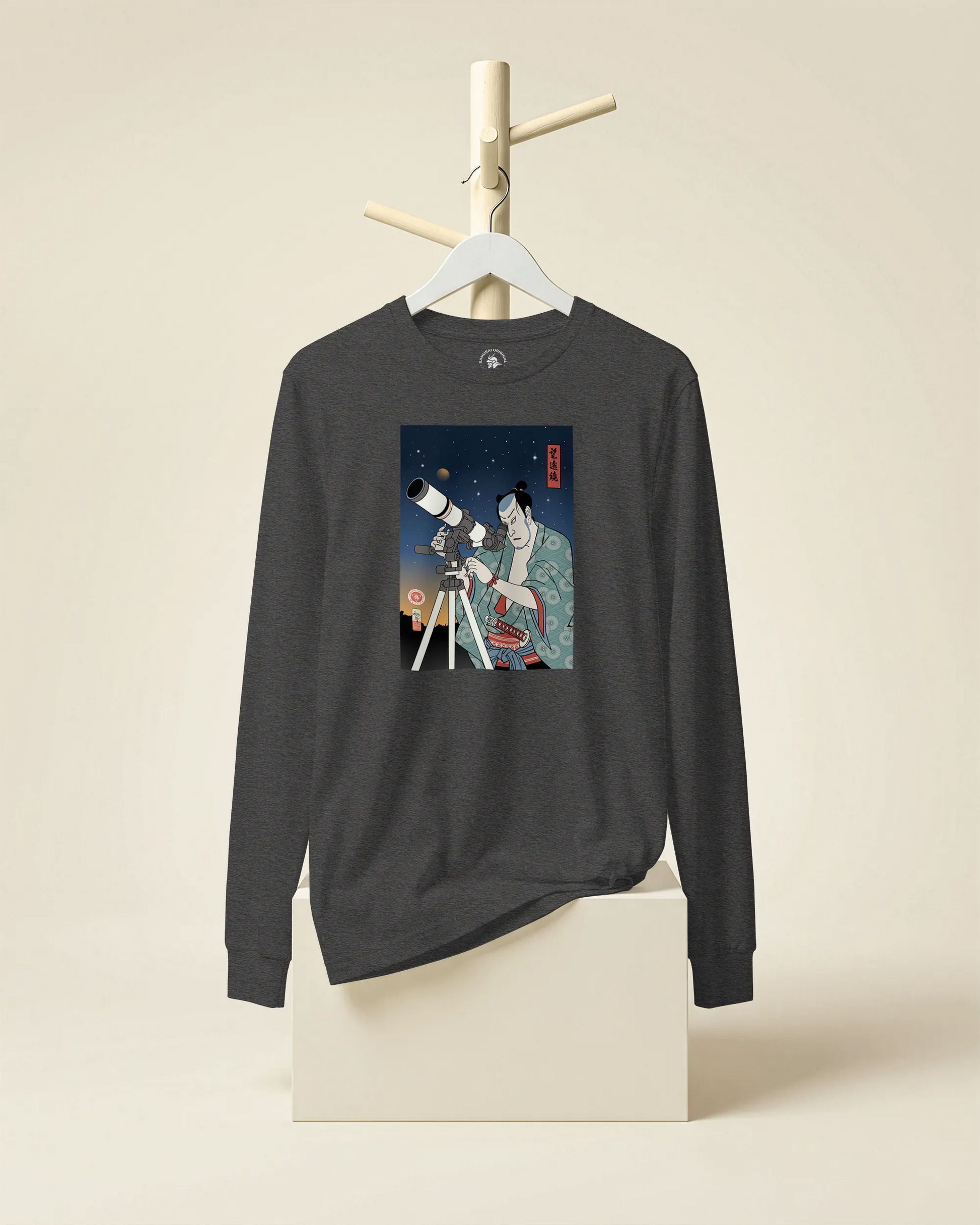 Samurai Astronomy Telescope Ukiyo-e Unisex Long Sleeve Tee - Samurai Original