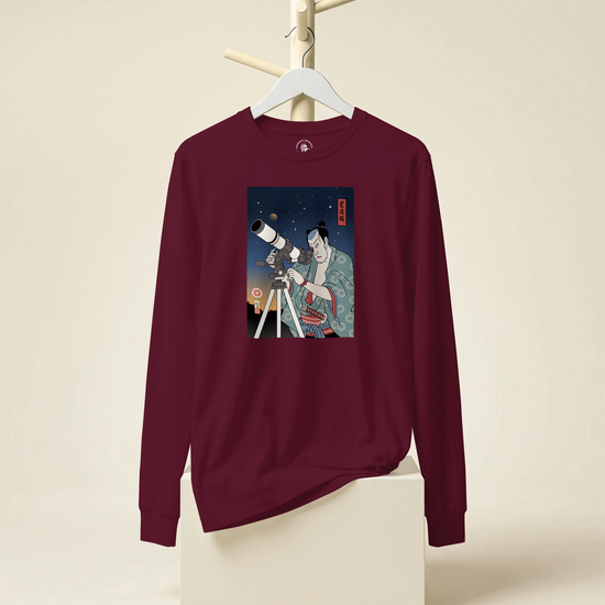 Samurai Astronomy Telescope Ukiyo-e Unisex Long Sleeve Tee - Samurai Original