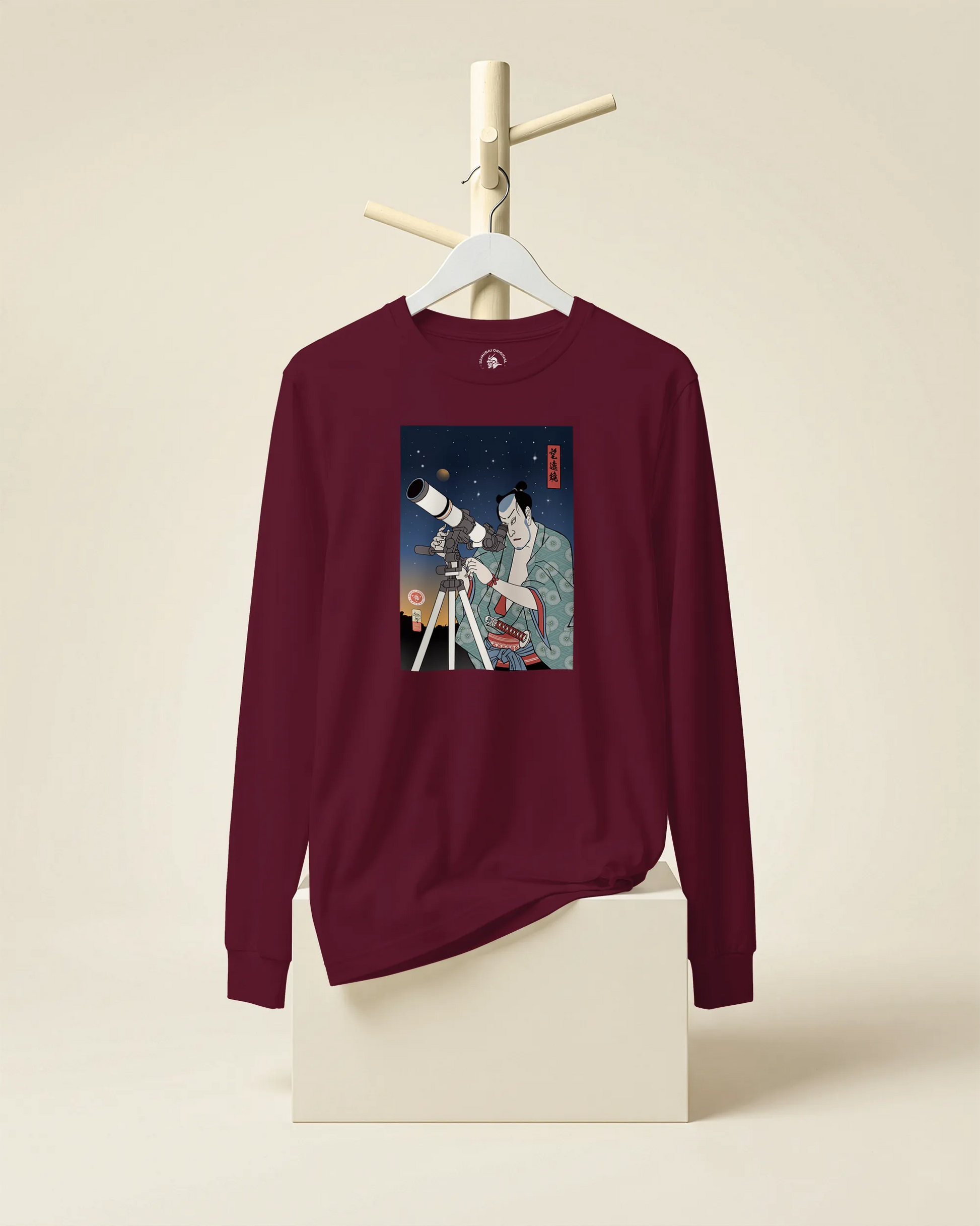 Samurai Astronomy Telescope Ukiyo-e Unisex Long Sleeve Tee - Samurai Original