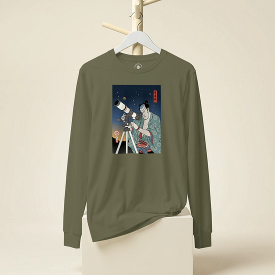 Samurai Astronomy Telescope Ukiyo-e Unisex Long Sleeve Tee - Samurai Original
