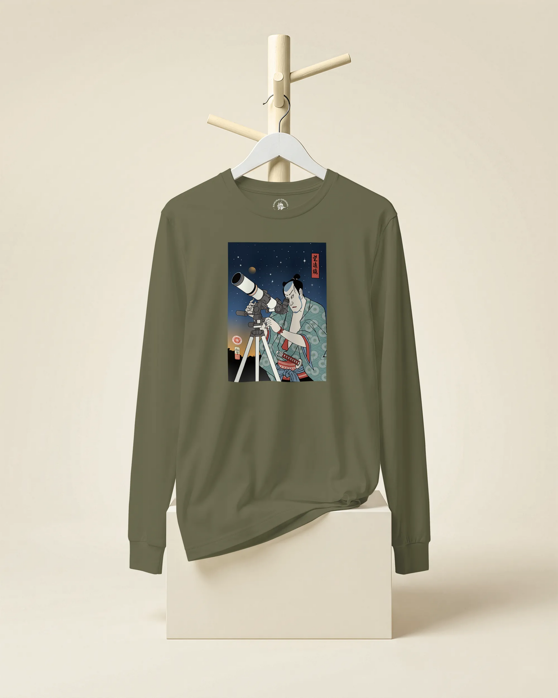 Samurai Astronomy Telescope Ukiyo-e Unisex Long Sleeve Tee - Samurai Original