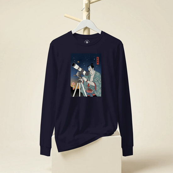Samurai Astronomy Telescope Ukiyo-e Unisex Long Sleeve Tee - Samurai Original