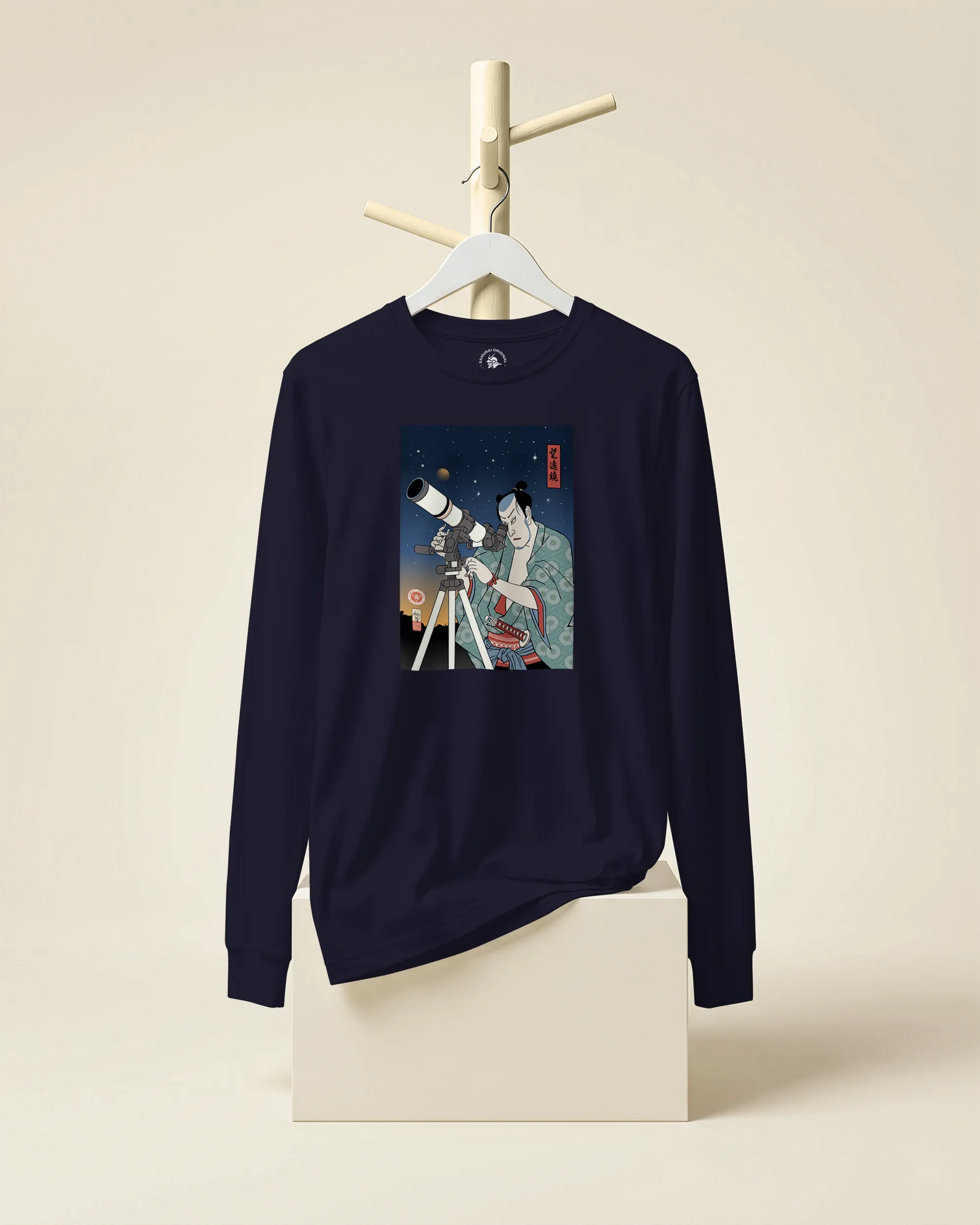 Samurai Astronomy Telescope Ukiyo-e Unisex Long Sleeve Tee - Samurai Original