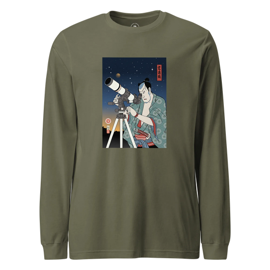 Samurai Astronomy Telescope Ukiyo-e Unisex Long Sleeve Tee Military Green - Samurai Original