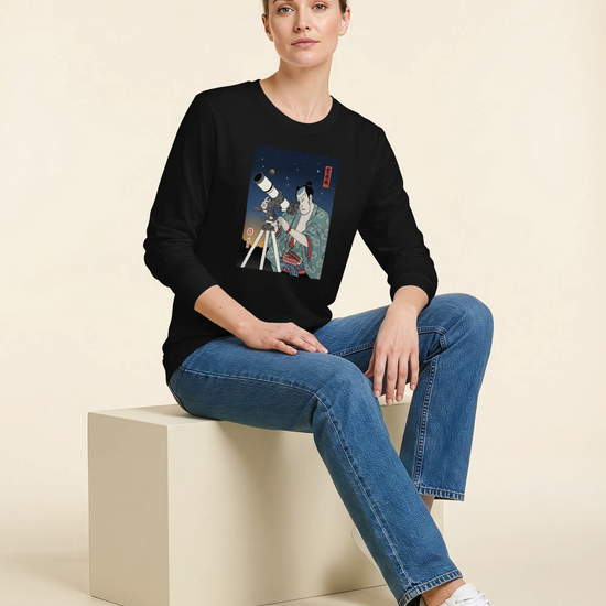 Samurai Astronomy Telescope Ukiyo-e Unisex Long Sleeve Tee - Samurai Original