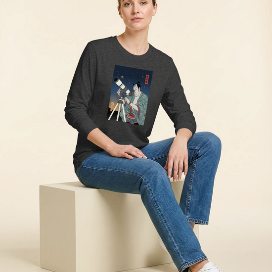 Samurai Astronomy Telescope Ukiyo-e Unisex Long Sleeve Tee - Samurai Original