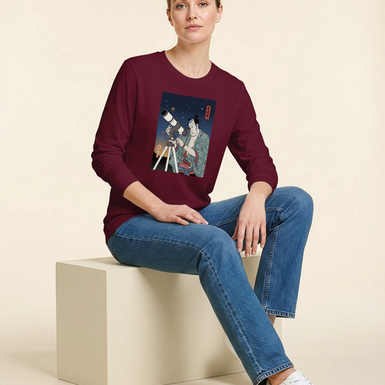 Samurai Astronomy Telescope Ukiyo-e Unisex Long Sleeve Tee - Samurai Original