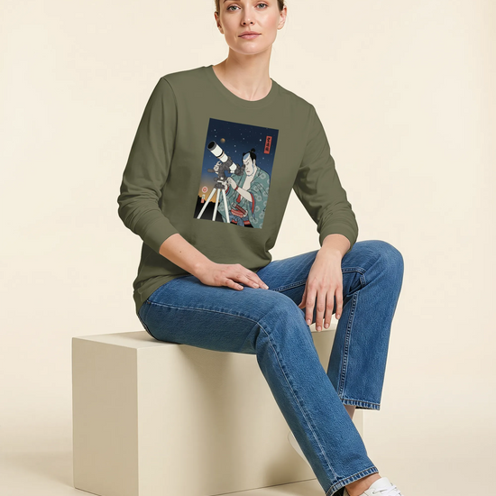 Samurai Astronomy Telescope Ukiyo-e Unisex Long Sleeve Tee - Samurai Original