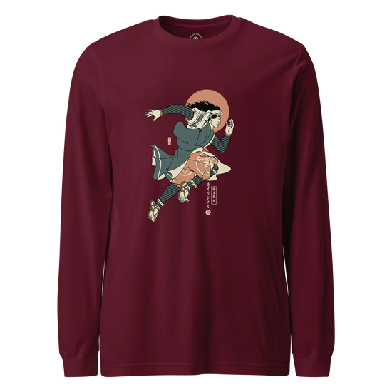 Samurai Athletics Ukiyo-e Unisex Long Sleeve Tee Maroon - Samurai Original