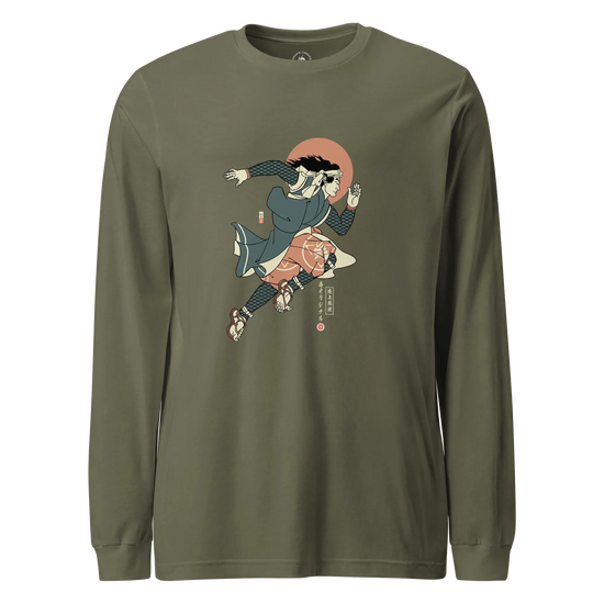 Samurai Athletics Ukiyo-e Unisex Long Sleeve Tee Military Green - Samurai Original