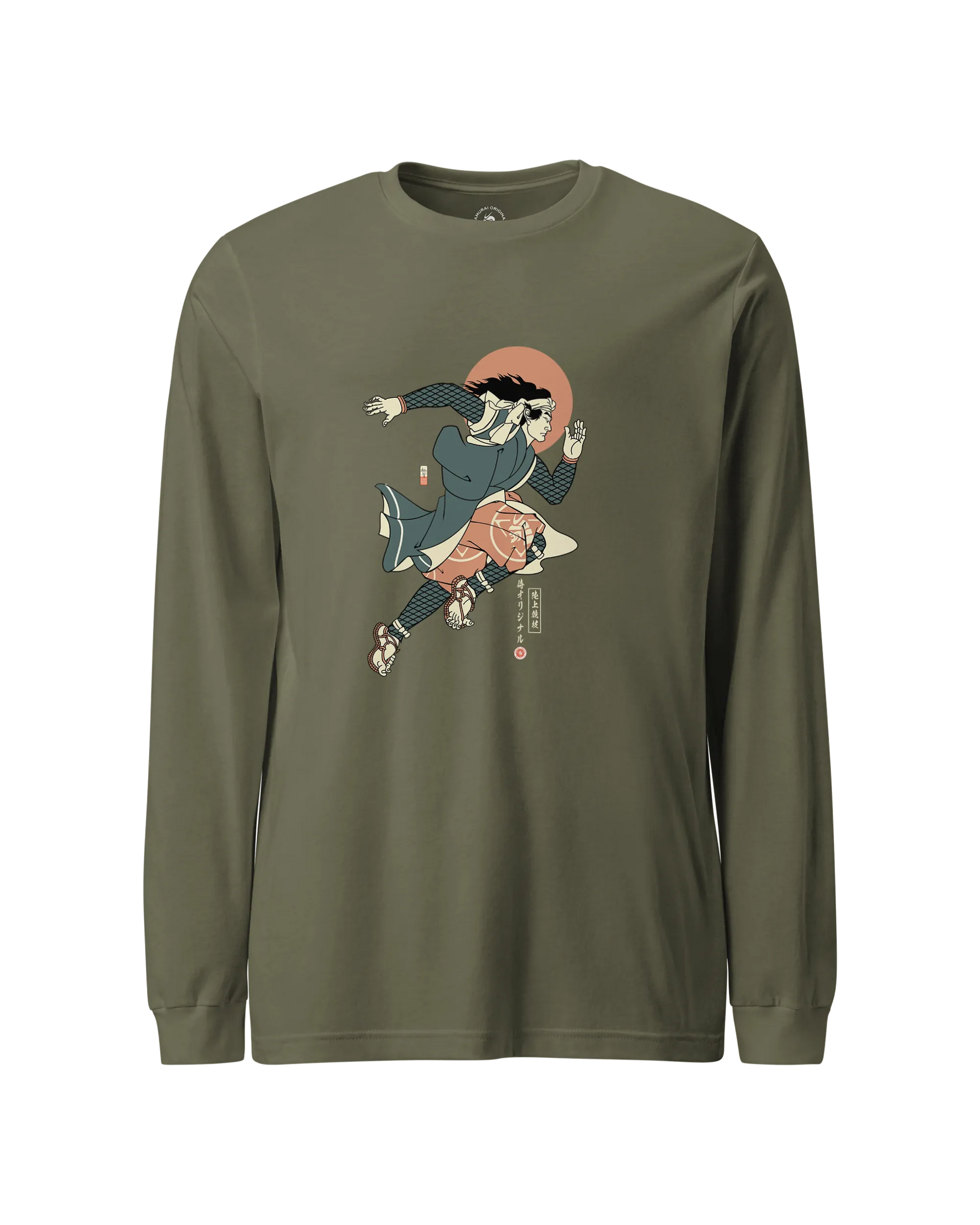 Samurai Athletics Ukiyo-e Unisex Long Sleeve Tee Military Green - Samurai Original