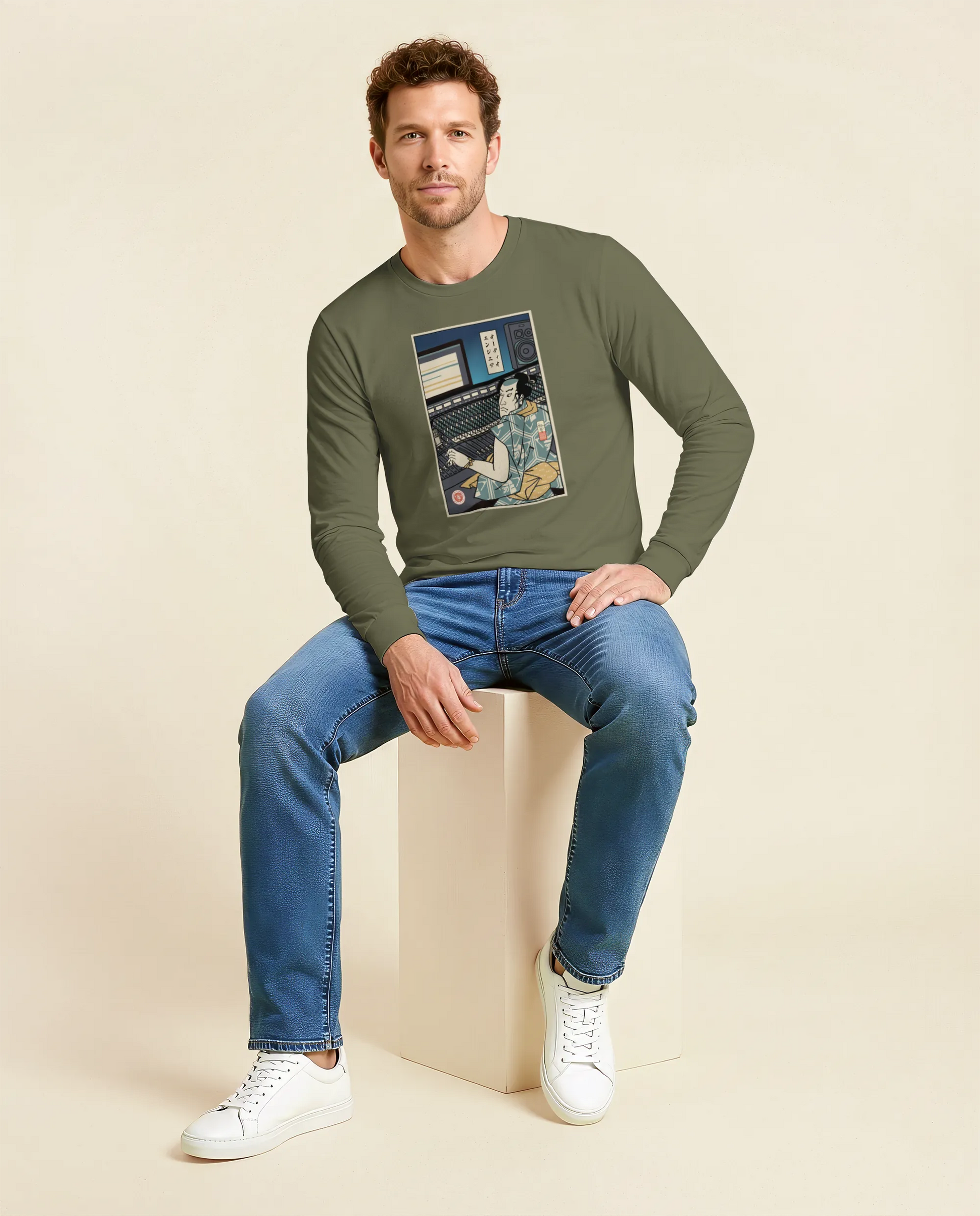 Samurai Audio Engineer Ukiyo-e Unisex Long Sleeve Tee - Samurai Original